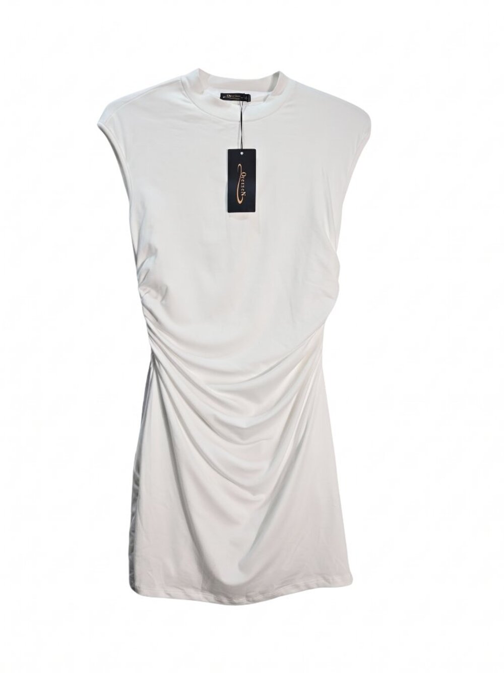 NWT | OFEEFAN White Sleeveless Mock Neck Ruched Bodycon Mini Dress Small